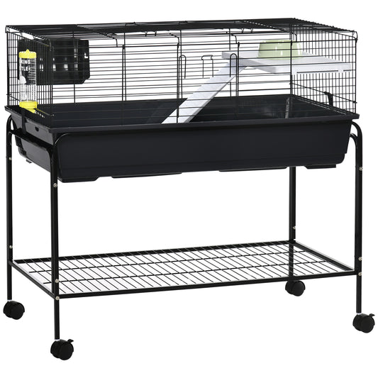 Two-Story Small Animal Cage Removable from Stand, Guinea Pig Cage, Hedgehog Cage, Chinchilla Cage, Ferret, with Shelf & Wheels, Pet Habitat, 39inches x 20.5inches x 36.5inches