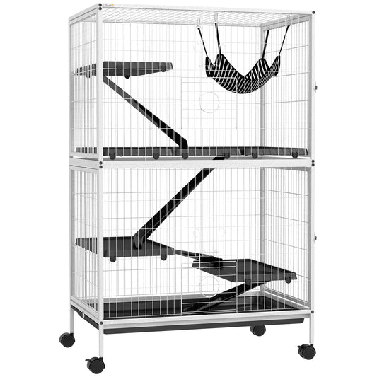 50inches H 5-Tier Small Animal Cage Ferret Cage Large Chinchilla Cage with Hammock Accessory Heavy-Duty Steel Wire Small Animal Habitat with 4 Doors Removable Tray White