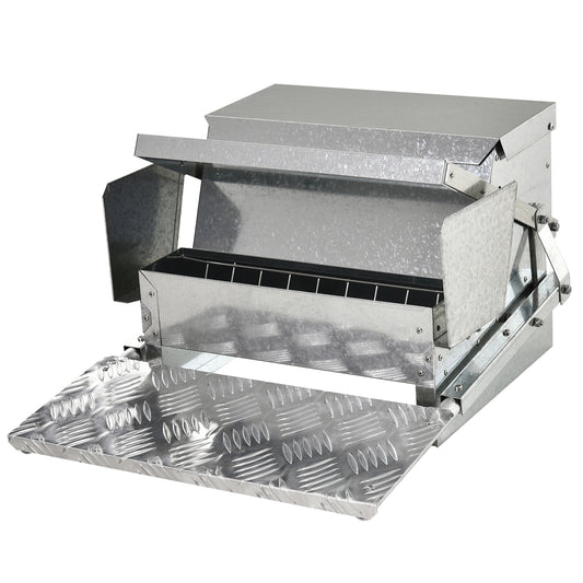 25 lbs Capacity Automatic Chicken Poultry Feeder with a Galvanized Steel and Aluminium Build, Weatherproof Design