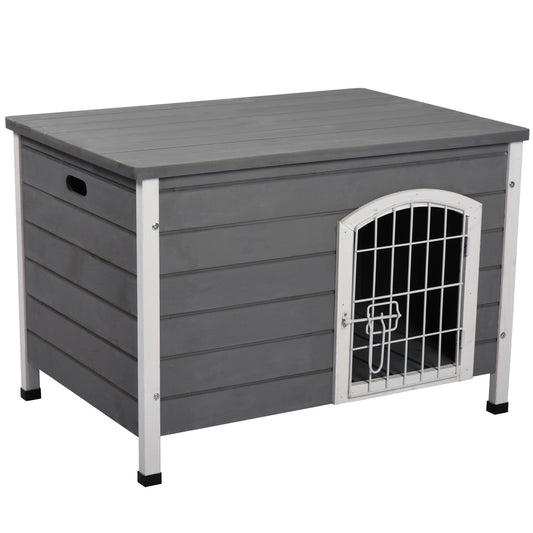 31inchesL Wooden Decorative Dog Cage Kennel Wire Door with Lock Small Animal House with Openable Top Removable Bottom Grey