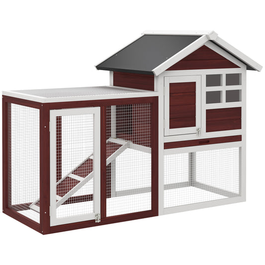 48inches Wooden Rabbit Hutch Bunny Cage with Waterproof Asphalt Roof Fun Outdoor Run Removable Tray and Ramp Brown