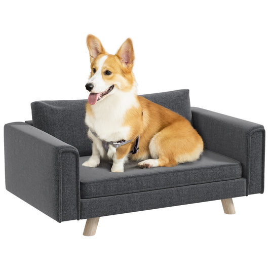 Raised Dog Sofa Elevated Pet Sofa for Small and Medium Dogs with Removable Seat and Back Cushions Anti-Slip Pads Gray