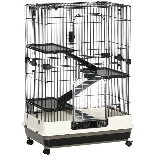 4-Level Small Animal Cage Rabbit Hutch with Wheels, Removable Tray, Platform and Ramp for Bunny, Chinchillas, Ferret, Black