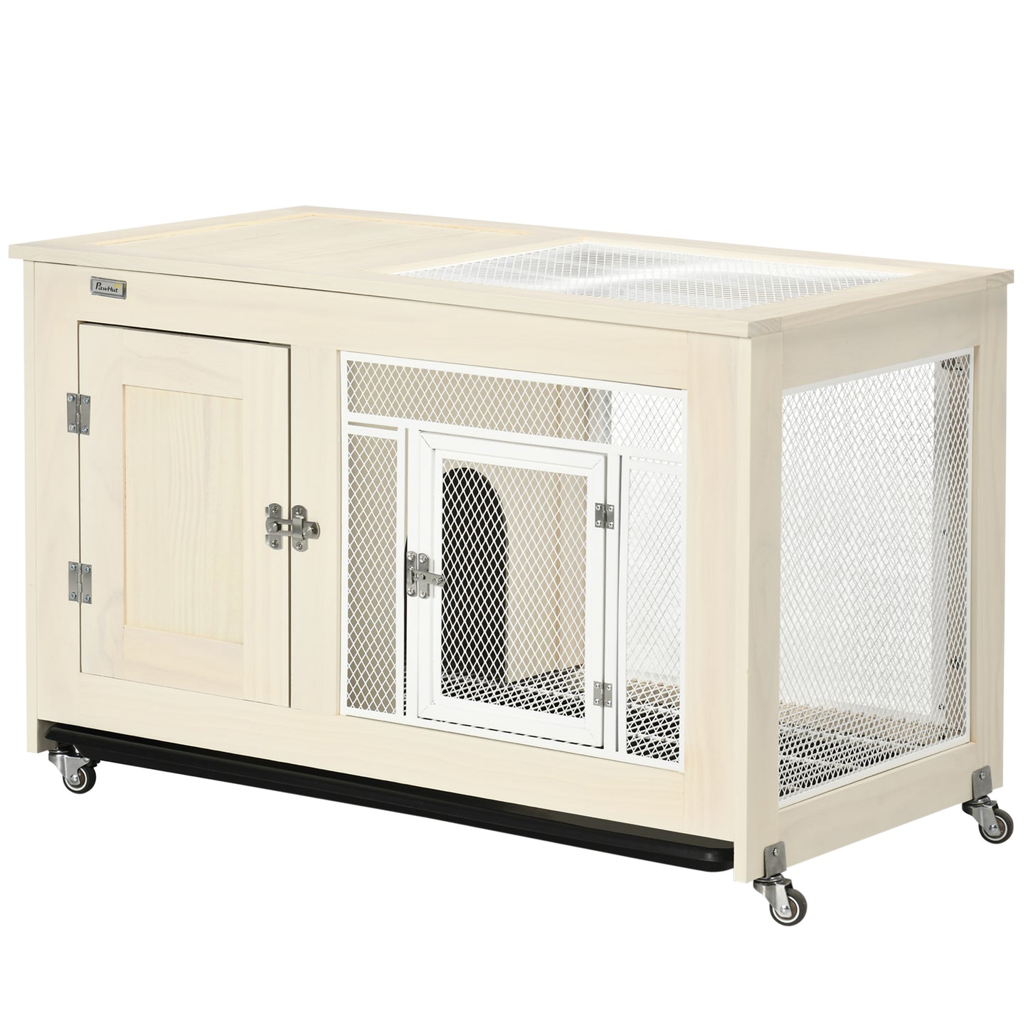 Small Rabbit Hutch Indoor Bunny Cage on Wheels, Rabbit Habitat with Tough Pinewood, Openable Top, Rabbit Cage Inside, 37.5inches x 21inches x 24.5inches