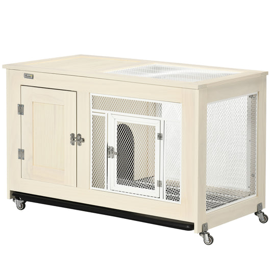 Small Rabbit Hutch Indoor Bunny Cage on Wheels, Rabbit Habitat with Tough Pinewood, Openable Top, Rabbit Cage Inside, 37.5inches x 21inches x 24.5inches