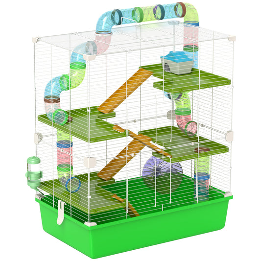 Extra Large 23inches Hamster Cage with Tubes and Tunnels Portable Carry Handles Rat House and Habitats Big 5-Tier Design Mouse Cage Includes Exercise Wheel Water Bottle Food Dish Green