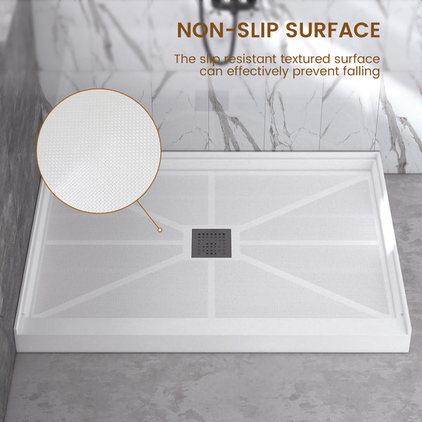 48 in. x 36 in / 60 in x 30 in Composite Alcove Shower Pan Base with Stainless Steel Cover and Center Drain in White