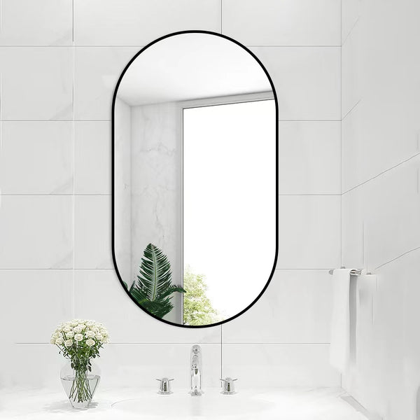 18 in. W x 36 in. H Oval Stainless Steel Framed Wall Bathroom Vanity Mirror in Matte Black/Brushed Gold