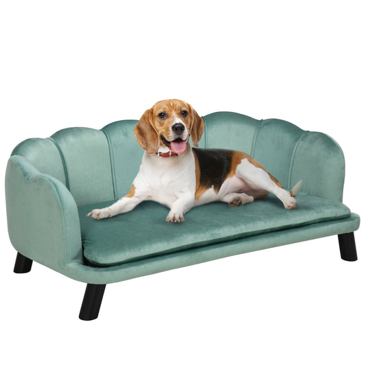 Velvet Large Dog Couch with Foam Cushion Soft and Cute Dog Bed with Pearl Design Dog Sofa for Big and Medium Dogs Green