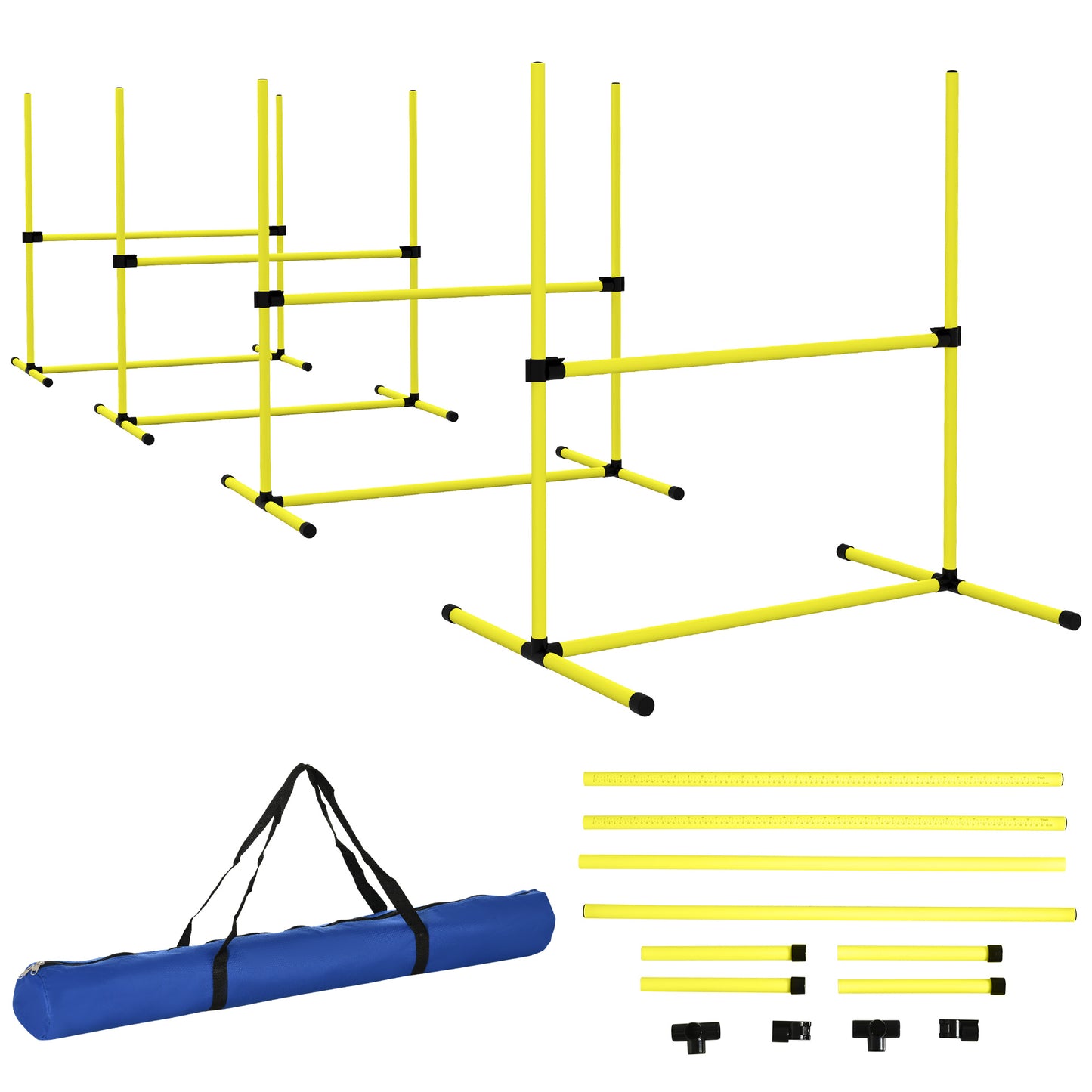 4 Piece Dog Agility Training Equipment for Dog Agility Course with Adjustable Height Jump Bars Included Carry Bag & Displacing Top Bar Yellow