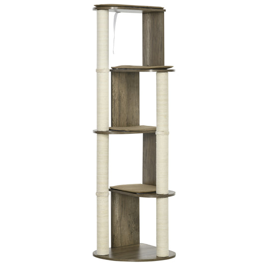 65inches Corner Modern Cat Tree Tall for Climbing Large Multilevel Cat Tower with Scratching Posts Small-Fit Kitten Tower with Sisal Cream White