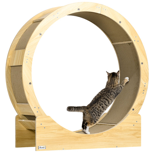 Cat Wheel for Indoor Cats, 36inches Cat Treadmill with Scratching Pads, Cat Exercise Running Wheel with Brake for Health and Fitness, Oak