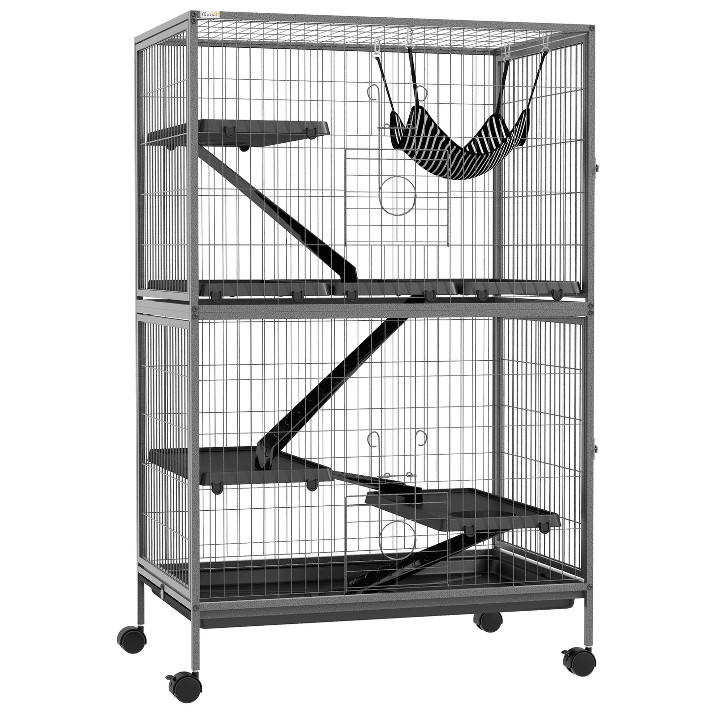 50inches 5-Tier Small Animal Cage Ferret Cage Large Chinchilla Cage with Hammock Accessory & Heavy-Duty Steel Wire Small Animal Habitat with 4 Doors Removable Tray Gray