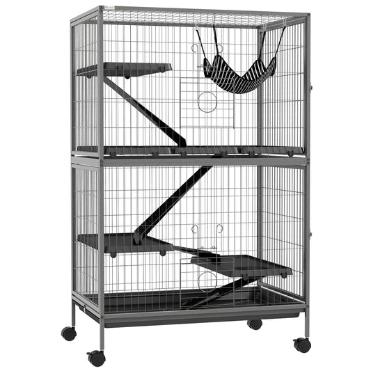 50inches 5-Tier Small Animal Cage Ferret Cage Large Chinchilla Cage with Hammock Accessory & Heavy-Duty Steel Wire Small Animal Habitat with 4 Doors Removable Tray Gray