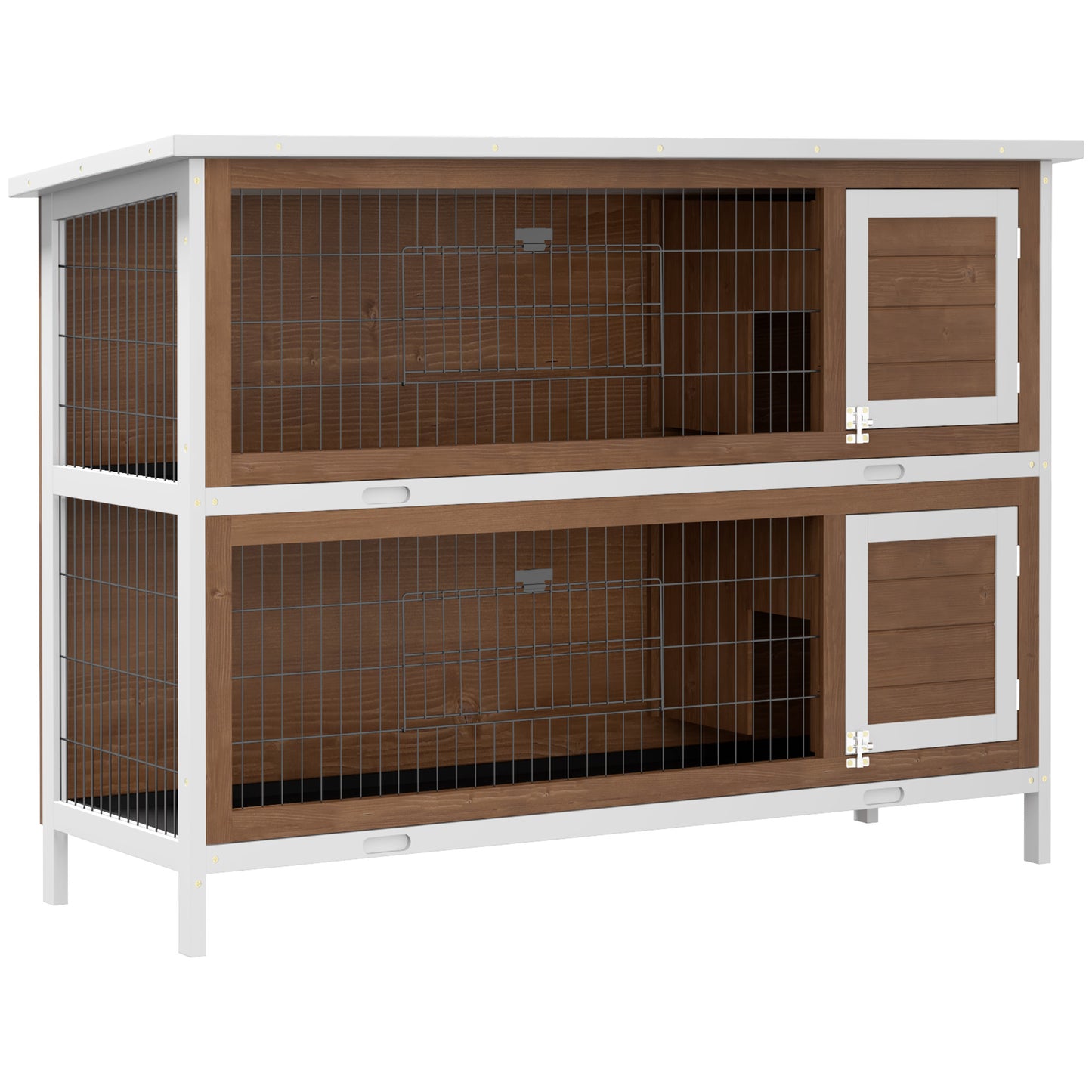 54inches 2-Story Large Rabbit Hutch Bunny Cage Wooden Pet House Small Animal Habitat with Lockable Doors No Leak Tray and Waterproof Roof for Outdoor/Indoor Brown