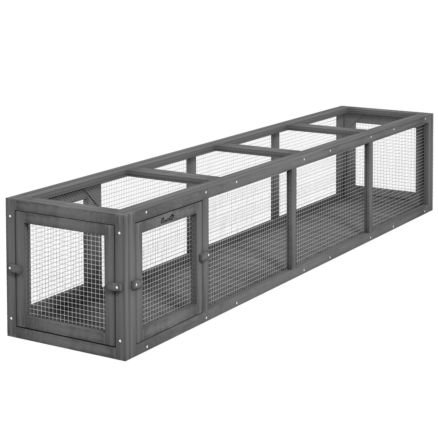 Outdoor Cat Tunnel with Extendable Design, 79inches L Wooden Cat Run with Weather Protection, Connecting Inside and Outside, for Deck Patios, Balconies, Dark Gray