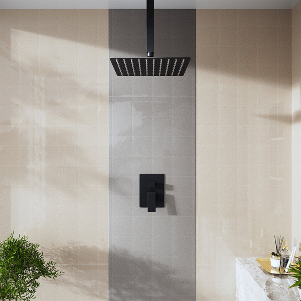 1-Spray Pattern with 2.5 GPM 10 in. Wall Mount Rain Square Fixed Shower Head in Matte Black