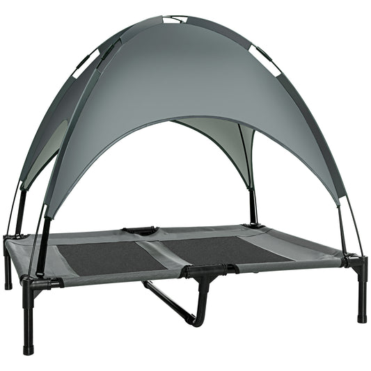 Elevated Portable Dog Cot Pet Bed with UV Protection Canopy Shade, 36 inch, Gray