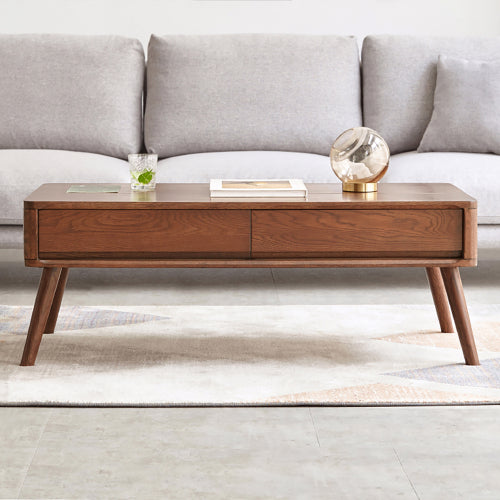 Dimakai Modern Wood Walnut Oak 39.37 x 17.72 inch Hinged Top with Drawers Coffee Table