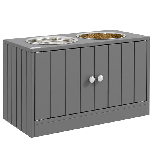 Large Elevated Dog Bowls with Storage Cabinet Containing Large 44L Capacity, Raised Dog Bowl Stand Pet Food Bowl Dog Feeding Station, Gray