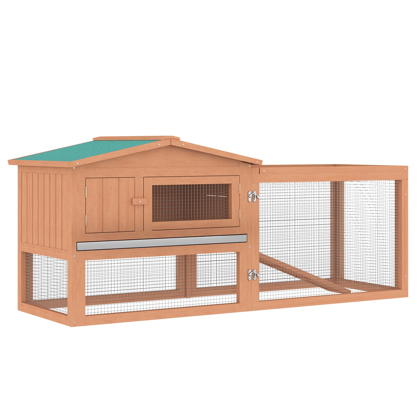 Rabbit Hutch 2-Story Bunny Cage Small Animal House with Slide Out Tray Detachable Run for Indoor Outdoor 61.5inches x 23inches x 27inches Natural