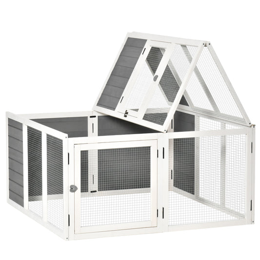 Rabbit Hutch, Wooden Outdoor Bunny Cage with an Openable Foldable Top, Door, Guinea Pig Hutch for Backyard, Garden, fits 1-4 Rabbits, Gray