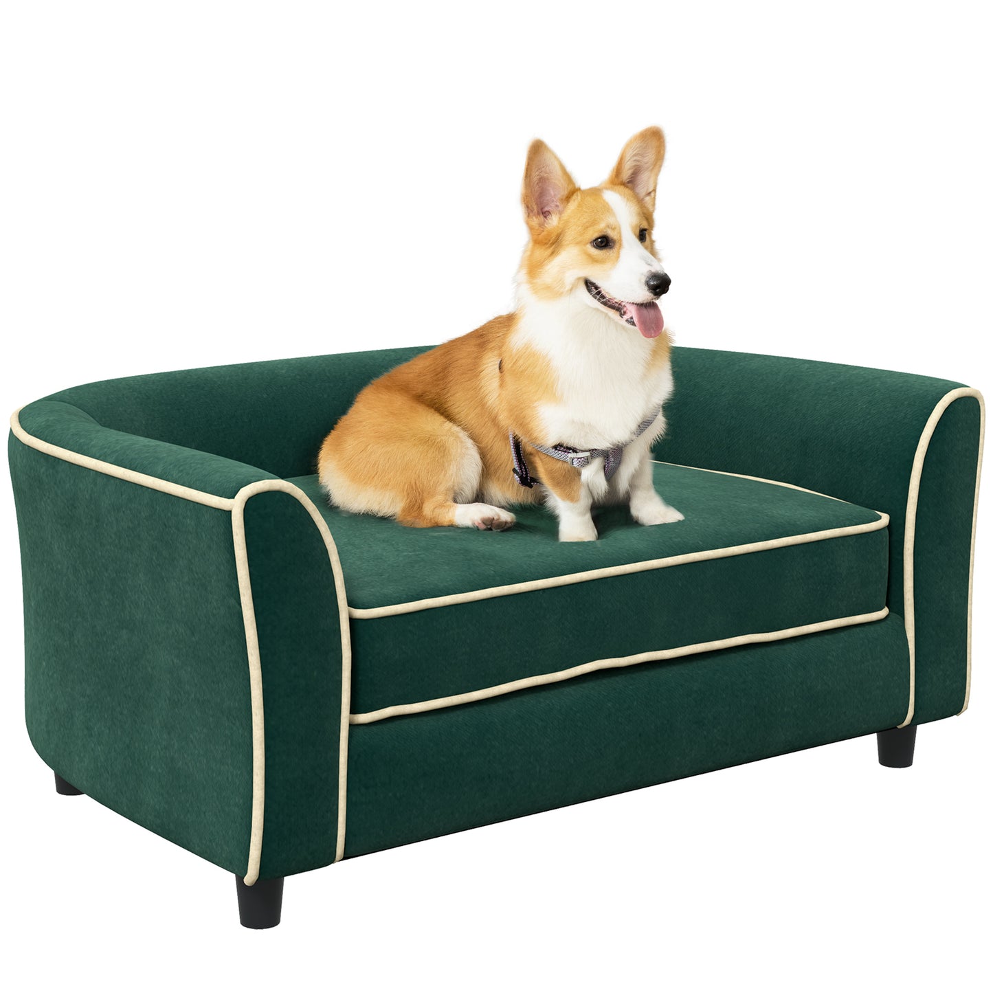 Dog Couch Fancy Pet Bed Modern Dog Sofa for Small and Medium Dogs Cats, with Soft Cushion, Washable and Removable Cover, Dark Green