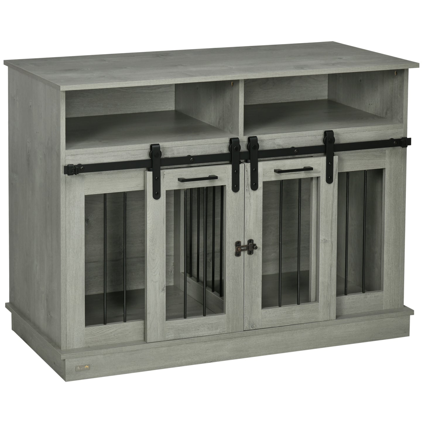 Dog Crate Furniture for Large Dogs or Double Dog Kennel for Small Dogs with Shelves Sliding Doors 47inches x 23.5inches x 35inches Gray