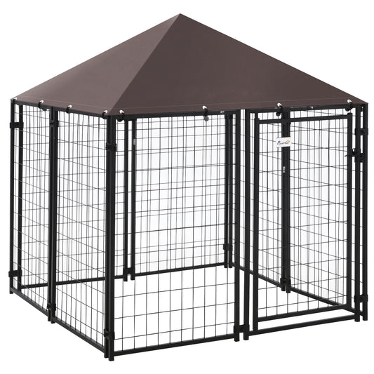 5ft x 5ft x 5ft Dog Kennel Outdoor Walk-in Pet Playpen Welded Wire Steel Dog Fence with Water-and UV-Resistant Canopy Jet Black