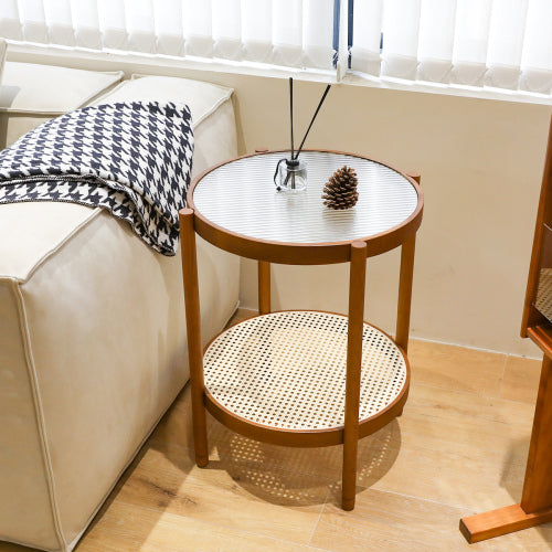 Dimakai 19.7 x 23.6 Inch Brown Glass Round Modern End Table with Storage