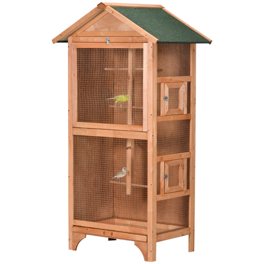 60inches Wooden Outdoor Bird Cage for Finches Parakeet Large Bird Cage with Removable Bottom Tray 4 Perch Orange