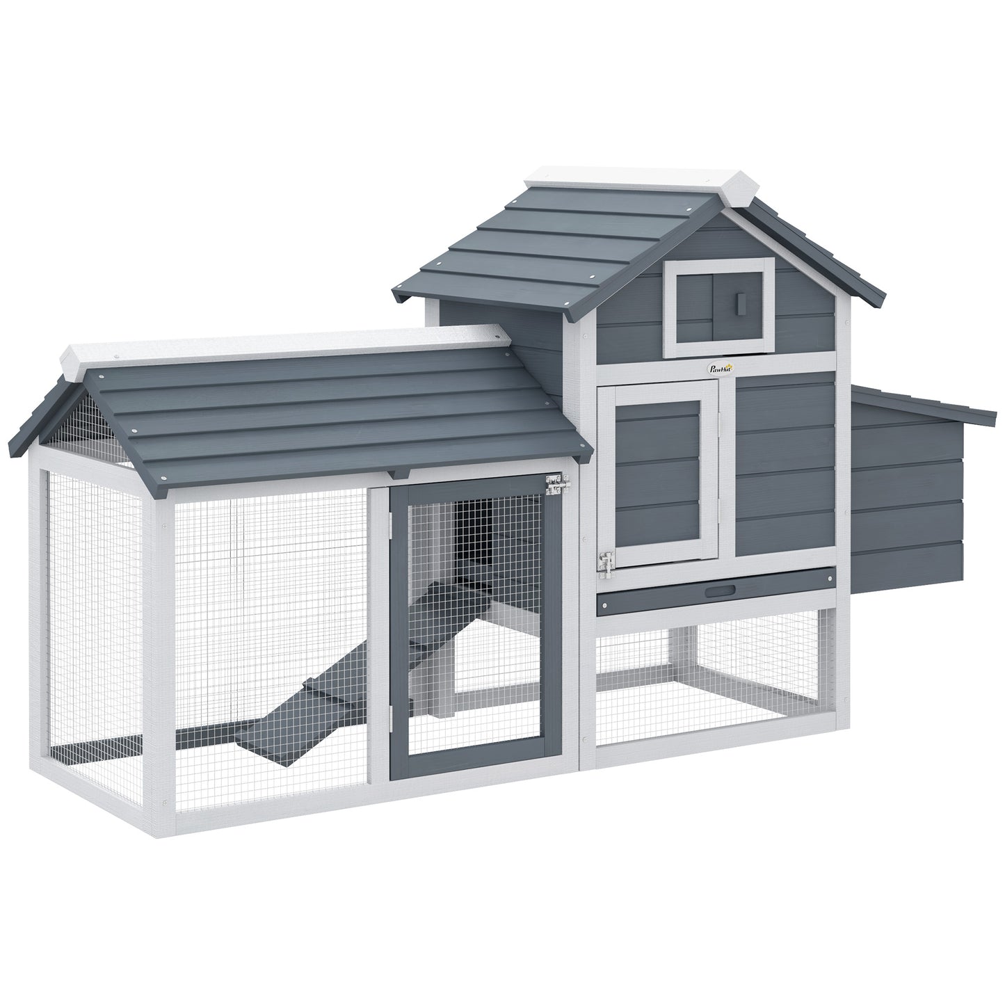 59inches Small Wooden Chicken Coop Hen House Poultry Cage for Outdoor Backyard with 2 Doors Nesting Box and Removable Tray White