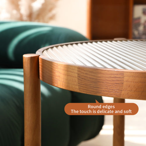 Dimakai 19.7 x 23.6 Inch Brown Glass Round Modern End Table with Storage