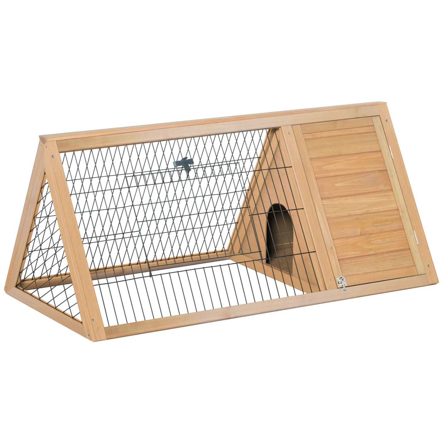 46inches x 24inches Wooden A-Frame Outdoor Rabbit Cage Small Animal Hutch with Outside Run & Ventilating Wire, Yellow