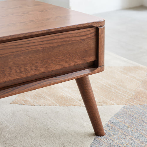 Dimakai Modern Wood Walnut Oak 39.37 x 17.72 inch Hinged Top with Drawers Coffee Table