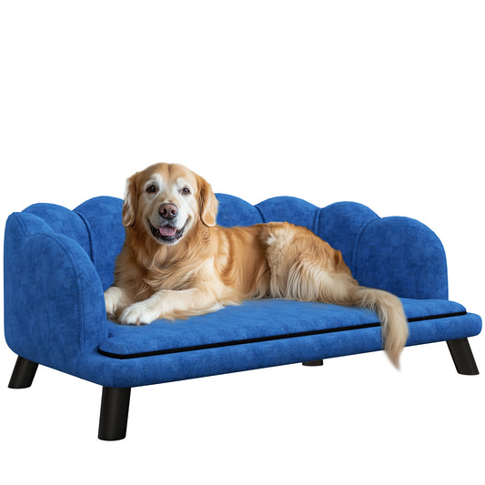 Velvet Large Dog Couch with Foam Cushion Soft and Cute Dog Bed with Pearl Design Dog Sofa for Big and Medium Dogs Dark Blue