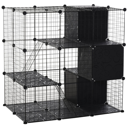 Pet Playpen Small Animal Cage 56 Panels with Doors, Ramps and Storage Shelf for Rabbit, Kitten, Chinchillas, Guinea Pig and Ferret