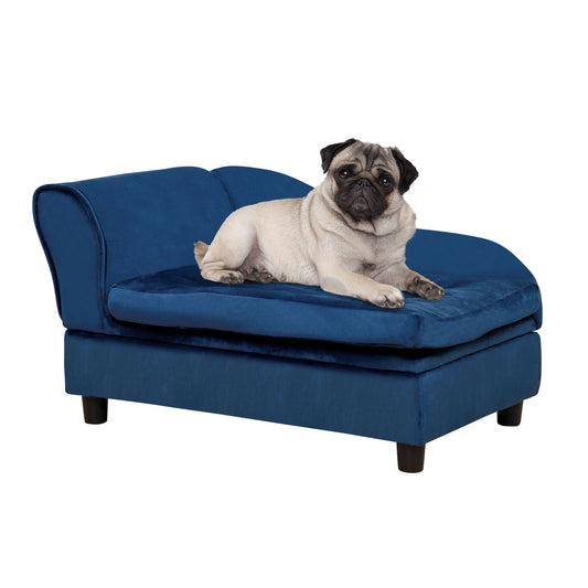 Luxury Fancy Dog Bed for Small Dogs with Hidden Storage Small Dog Couch with Soft 3inches Foam Dog Sofa Bed Cushy Dog Bed Modern Pet Furniture for Puppies and Little Breeds Blue