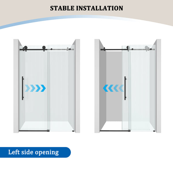 48 in. W x 76 in. H Frameless Sliding Shower Door in Matte Black/Brushed Nickel with Fluted Tempered Glass, Rust-Resistant Hardware