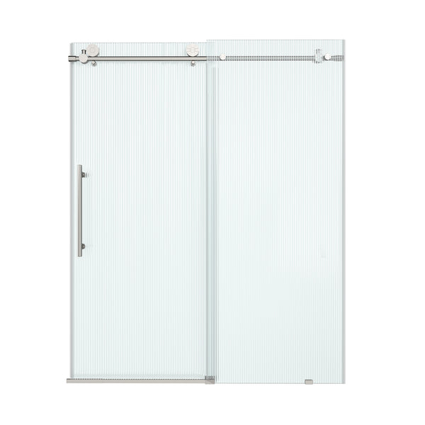 48 in. W x 76 in. H Frameless Sliding Shower Door in Matte Black/Brushed Nickel with Fluted Tempered Glass, Rust-Resistant Hardware