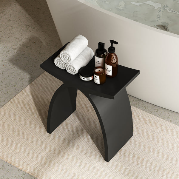 Modern Arched Solid Surface Bathroom Shower Bench in Matte Black