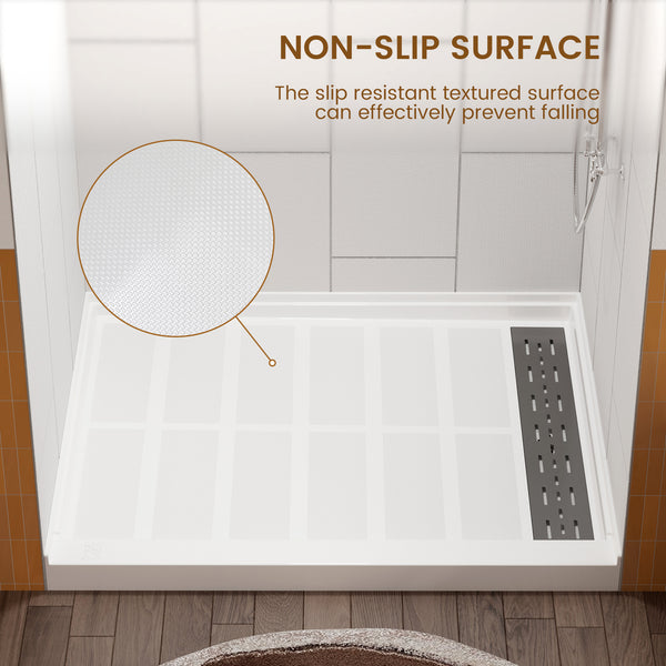 48 in. L x 36 in. /60 in. L x 32 in. W Alcove Shower Pan Base with Right Drain