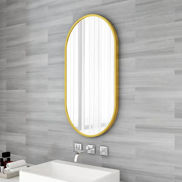 18 in. W x 36 in. H Oval Stainless Steel Framed Wall Bathroom Vanity Mirror in Matte Black/Brushed Gold