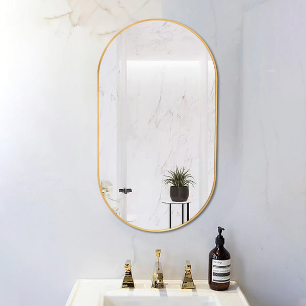18 in. W x 36 in. H Oval Stainless Steel Framed Wall Bathroom Vanity Mirror in Matte Black/Brushed Gold