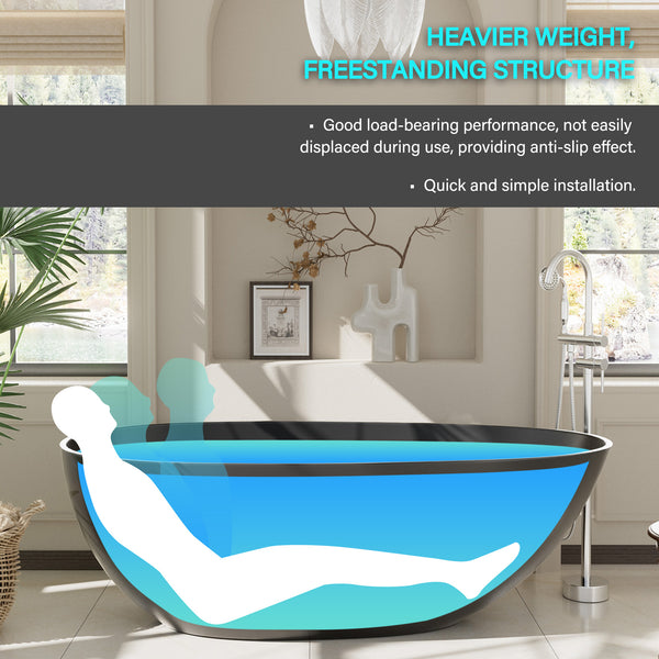 59 in. x 31 in. Solid Surface Freestanding Soaking Bathtub in Matte Black with Drain and Abrasive Pads