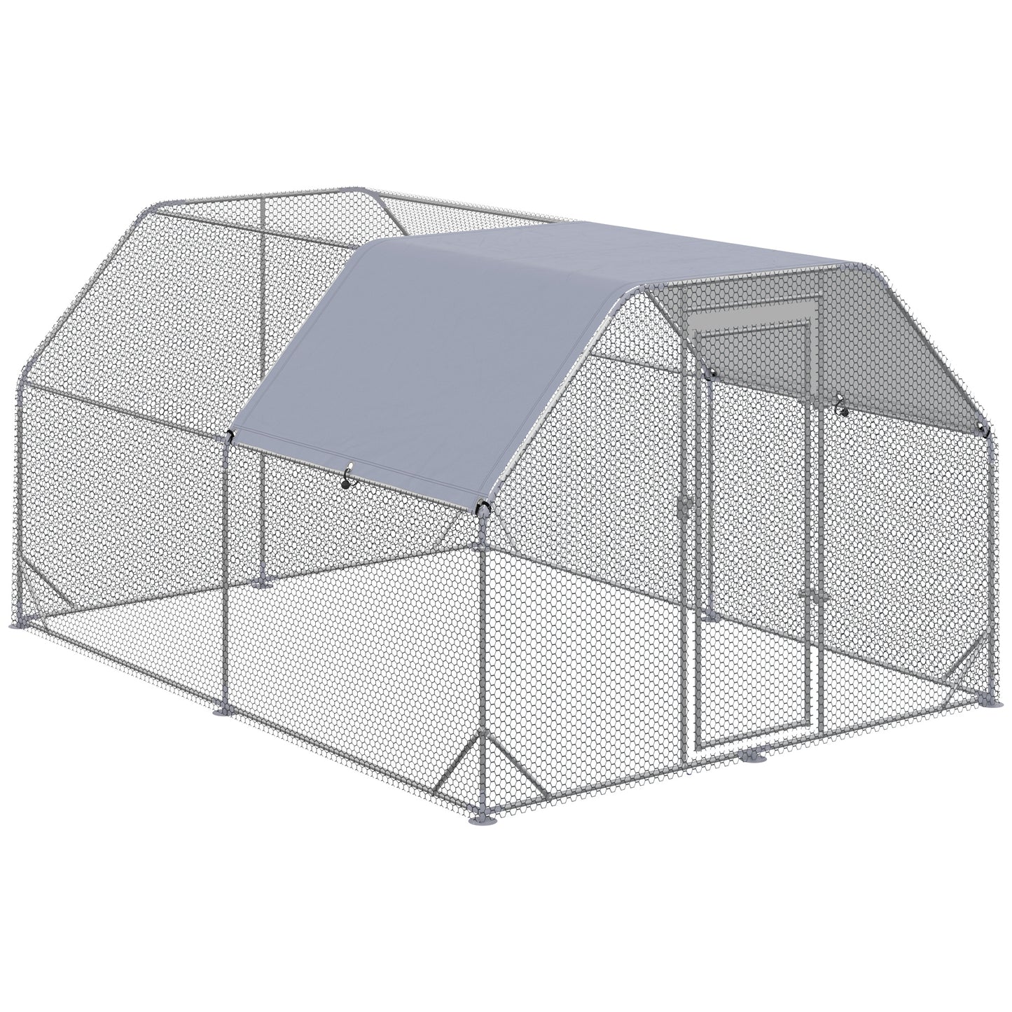 Large Chicken Coop Metal Chicken Run with Waterproof and Anti-UV Cover, Flat Shaped Walk in Fence Cage Hen House for Outdoor and Yard Farm Use, 1inches Tube Diameter, 9.2' x 12.5' x 6.4'