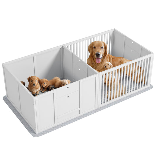 Whelping Box for Dogs, Dog Whelping Box with Waterproof Pee Pad & Adjustable Door for Small, Medium & Large Breed Dogs, 65inches x 31.5inches