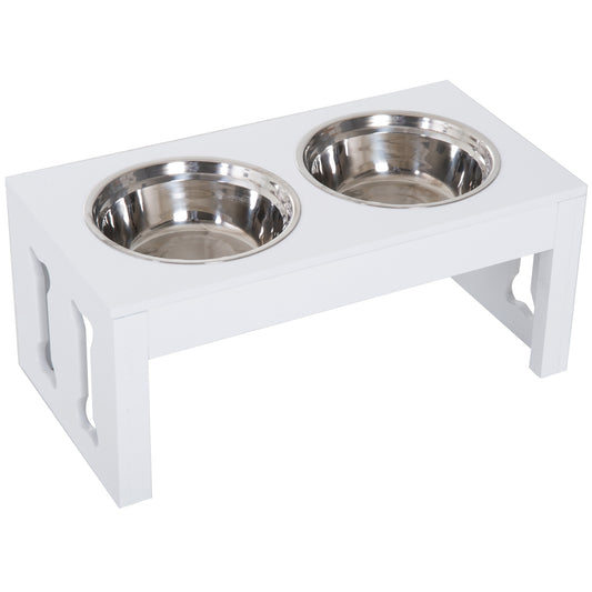 23inches Modern Decorative Dog Bone Wooden Heavy Duty Pet Food Bowl Elevated Feeding Station - White