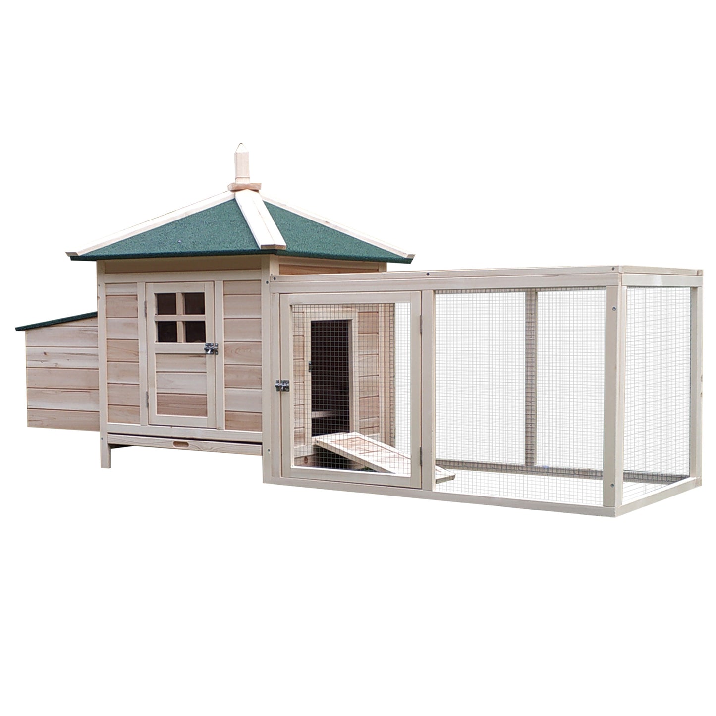 77inches Wooden Chicken Coop with Nesting Box Cute Outdoor Hen House with Removable Tray Ramp Run for Garden Backyard Natural