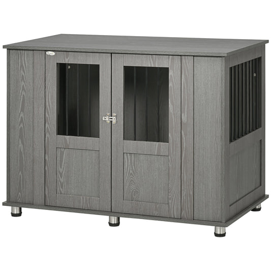 Dog Crate Furniture Wooden End Table Furniture with Lockable Magnetic Doors Extra Large Size Pet Kennel Indoor Animal Cage Gray